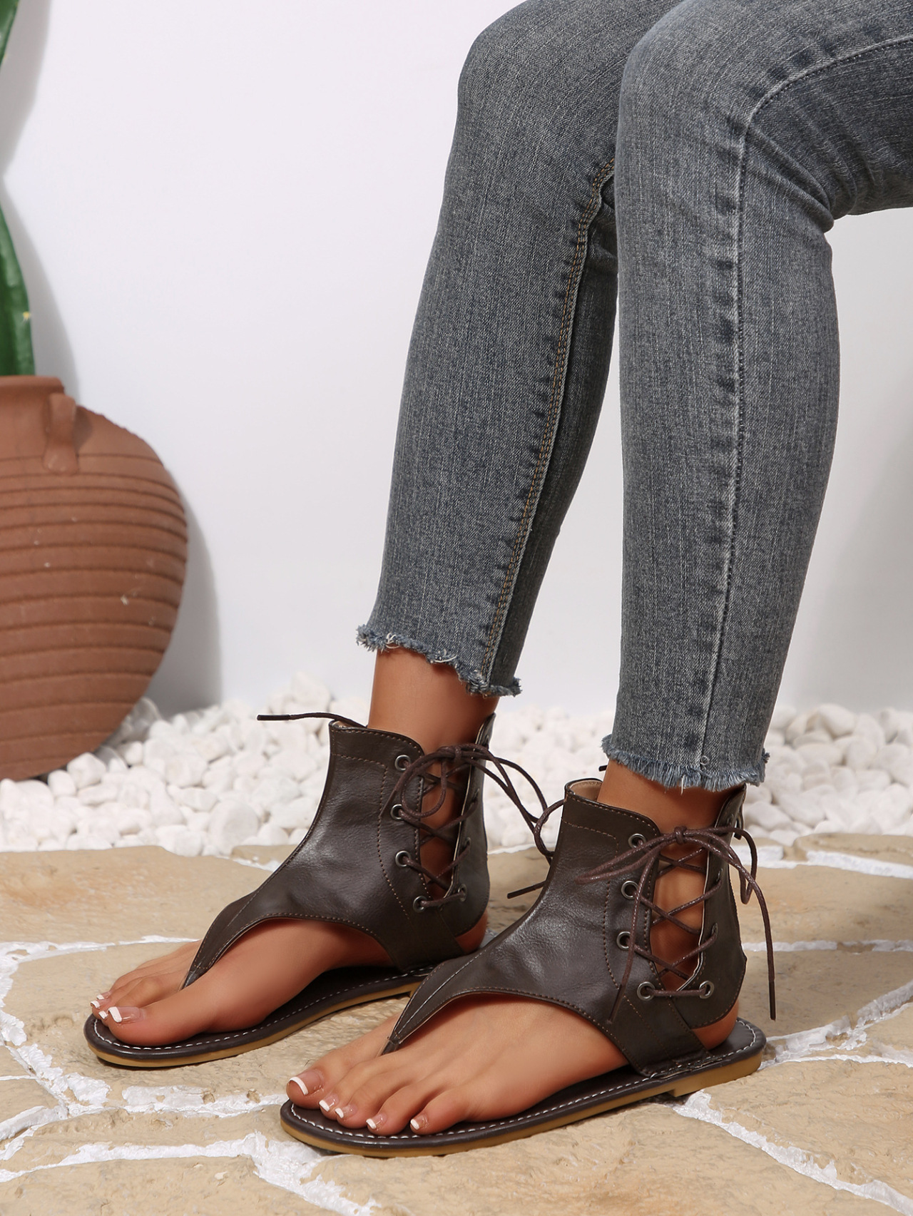 Women's Vintage Retro Flip Flops, Flat Sandals With Back Zipper_voghion.com