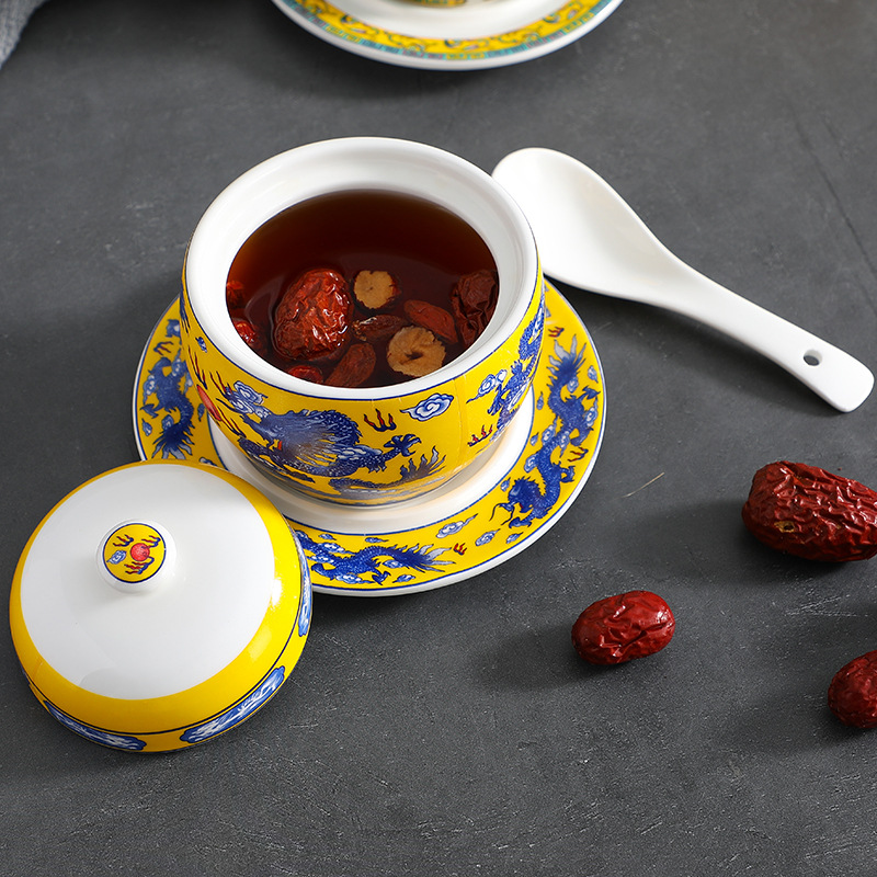 酒店佛跳牆燉盅陶瓷燕窩甜品遼參翅盅隔水燉煲湯罐餐廳帶蓋小燉盅