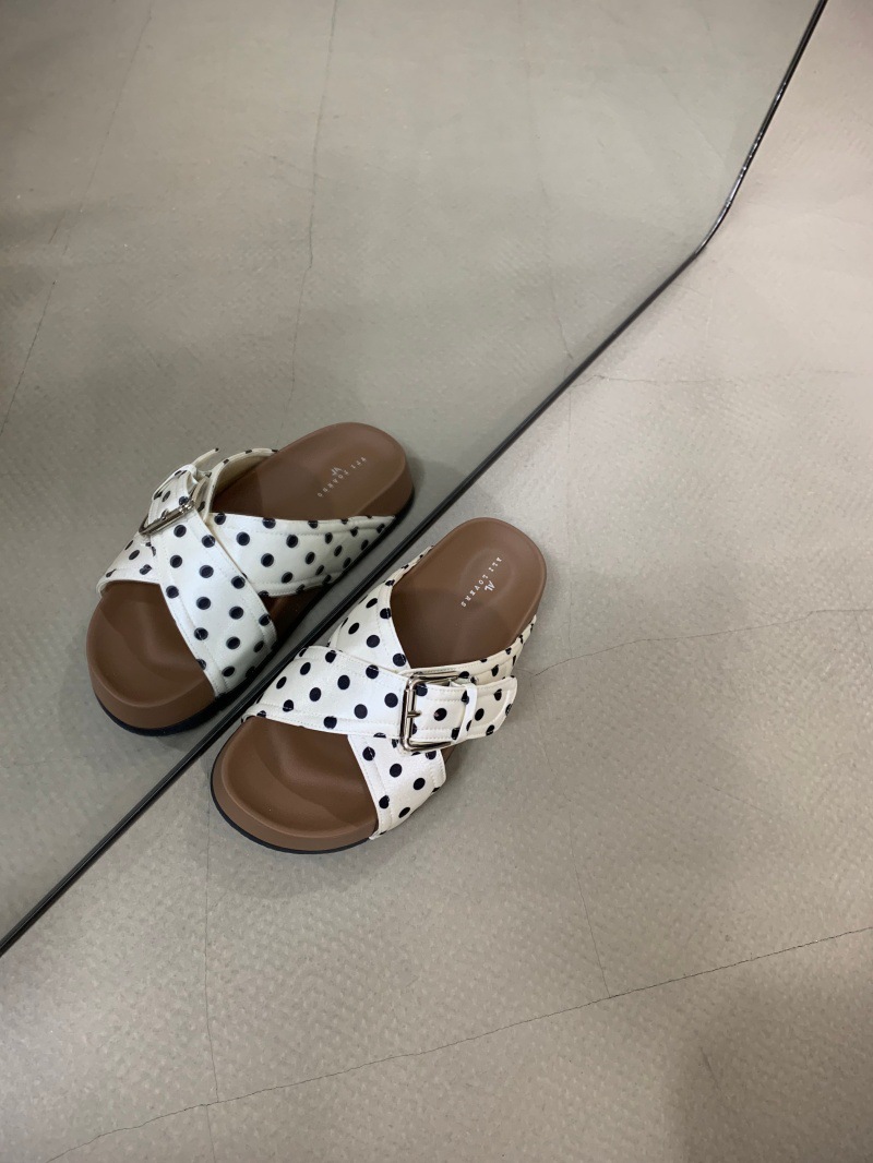 Women's Slip-on Slippers With White Polka Dot Pattern For Summer_voghion.com