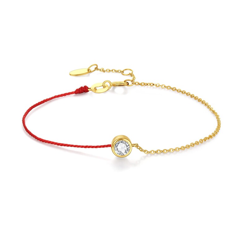 Fashionable Work Clothing French Redline Small Red Rope Bracelet for Women 18K Gold Round 20 Points Cultivated Diamond Half Rope Half Chain