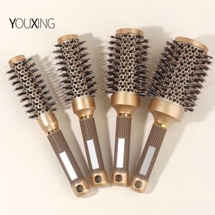 Cylinder curly hair roll comb professional styling 4-piece set bristle comb heat conduction air aluminum tube comb ceramic roll comb hair comb