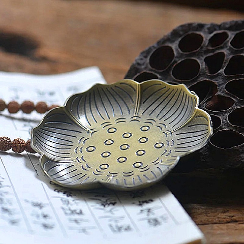 香插仿古香炉铜葫芦九孔居室檀香盘香炉点香盘托莲花沉香线香|ms