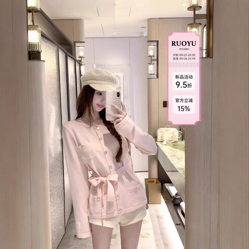 若语9/23M20:00新品白富美大小姐 25B小金扣针织上衣|undefined