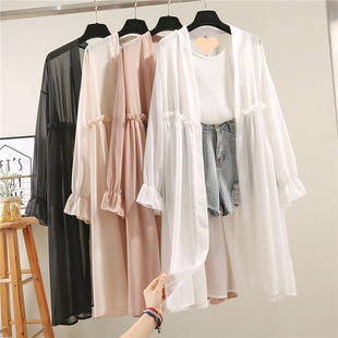 Chiffon Shirt Jacket Mid-Length Sun-Drying Women's Loose Thin Large Size Summer Student Shawl Casual Korean Style Beach
