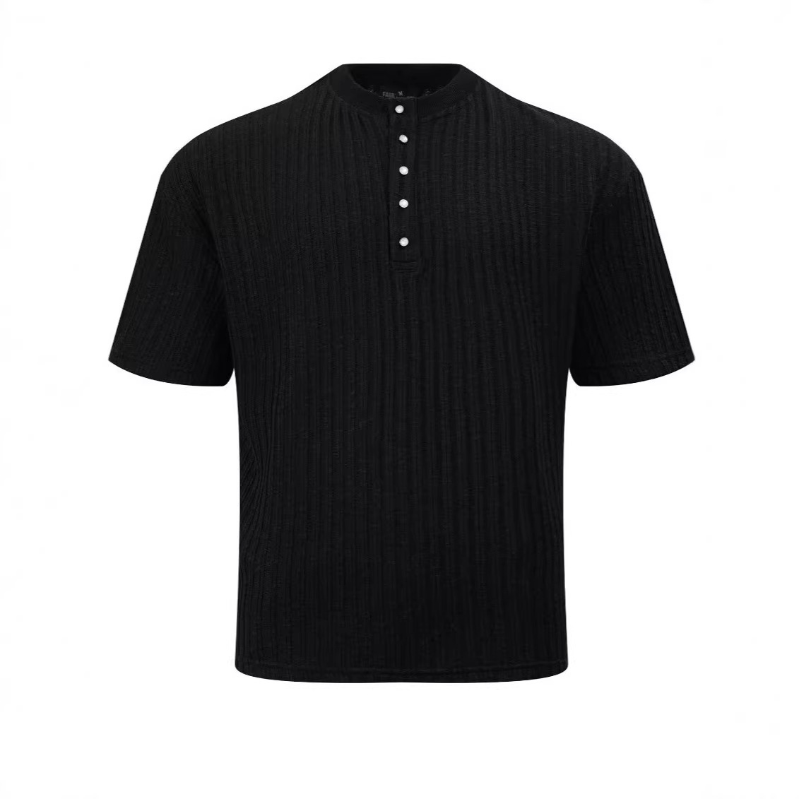 Herrenbekleidung, amerikanisches Waffel-Jacquard-Henley-Shirt, lockeres Langarmshirt, plissierte Struktur, halbe Knopfleiste_voghion.com