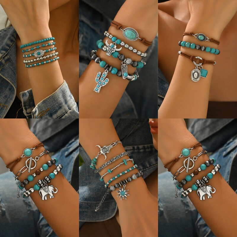 Temu Cross-Border Hot Sale Turquoise Beaded DIY Bracelet Bohemian Style Hand-Woven Multi-Piece Set of Hand Jewelry Temu Cross-Border Hot Sale Turquoise Beaded DIY Bracelet Bohemian Style Hand-Woven Multi-Piece Set of Hand Jewelry