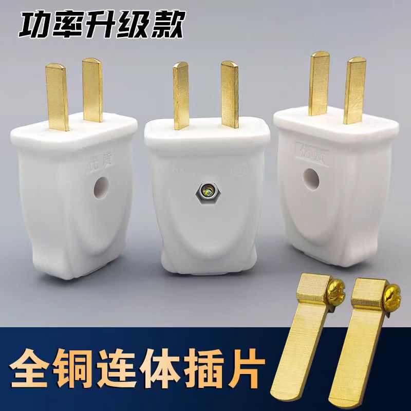 Pure Copper Plug Two-Pin Two-Pin Household Two-Pin Pure Copper Flame Retardant White Two-Pole Power Triangle Plug