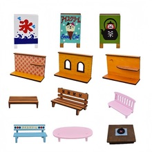 Zakka 窗子苹果仿木质背景板小长桌微缩食玩场景拍摄小道具摆件