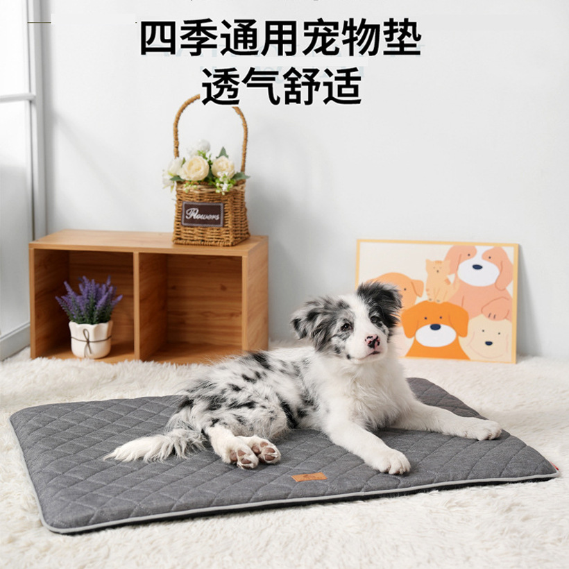 사계절용 개집 개 매트, 여름 모시 흡습성, 통기성, 탈부착 및 관리가 쉬운 중형 개 침대 애완 동물 매트