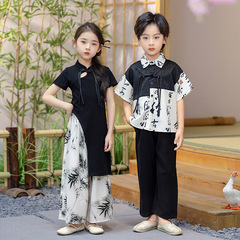 男女童唐裝漢服套裝兒童春夏新中式幼兒園六一古風千字文演出班服
