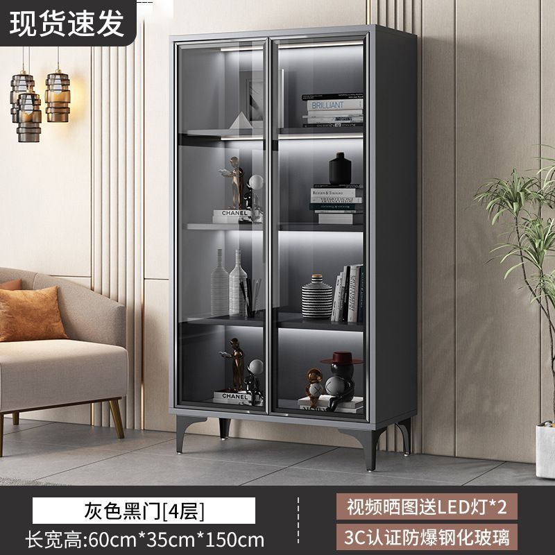 书柜带玻璃门透明酒柜轻奢家用客厅一体整墙多层书架实木手办|undefined
