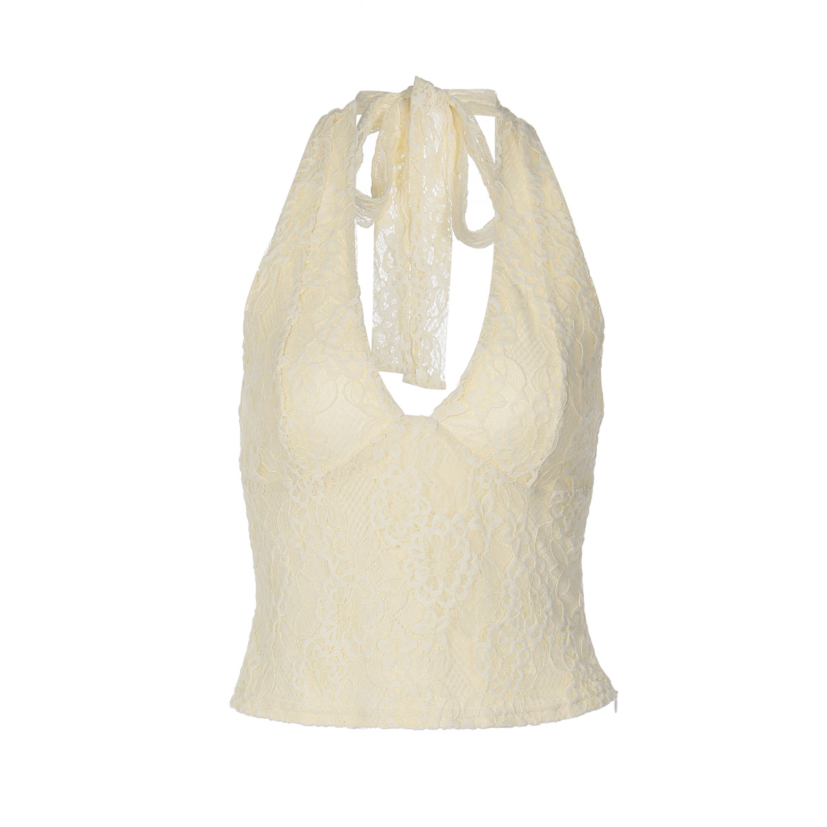 European And American Women's Clothing 2026 Summer New Fashion Spice Girl Lace Splicing Low Neck Tie Sexy Tube Top_ecoleips.com