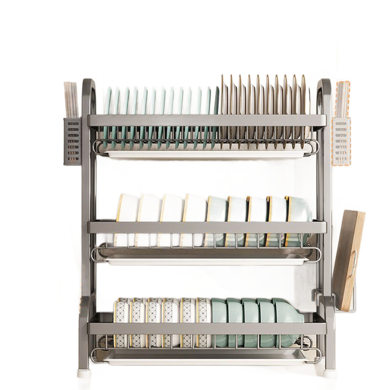 Rack de almacenamiento de platos transfronterizos multicapa de drenaje de agua rack de platos de cocina estante de almacenamiento multifuncional palillos de platos y cubierta de platos y cuchillos