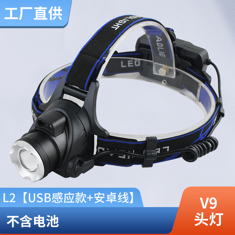 Procesamiento de faros de pesca personalizados, reflector de luz fuerte impermeable al aire libre, faros de sensor de carga con zoom telescópico T6