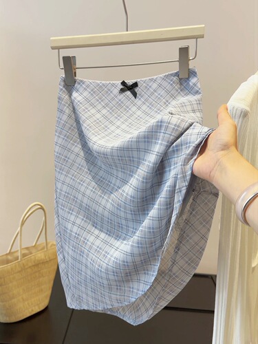 Vintage Gingham A-line Mini Skirt for Women - Summer New Arrival Korean Style Youthful High-Waisted Bowknot Net Bodycon Skirt