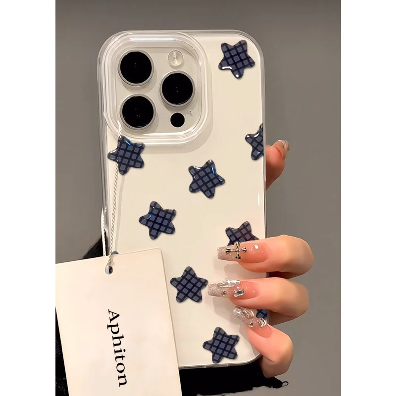 Black Plaid Stars Suitable for Iphone16Pomax Apple 15Pr Mobile Phone 14 New Model 13·Apple 16Pro