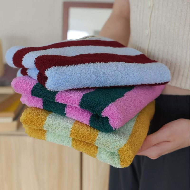 2025 Autumn and Winter Classic Striped Face Towel and Bath Towel Combed Cotton Towel Wide Stripe Series Contrast Color Absorbent Bath Towel