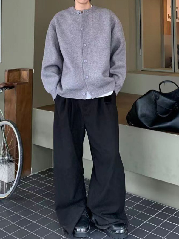 批发潮流复古圆领针织开衫慵懒风男毛衣外套男装宽松休闲百搭高级|undefined