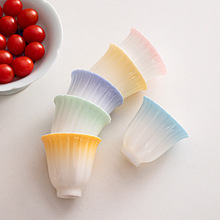 渐变葵口白瓷品茗杯个人杯北欧小茶杯陶瓷主人杯马卡龙色功夫茶杯