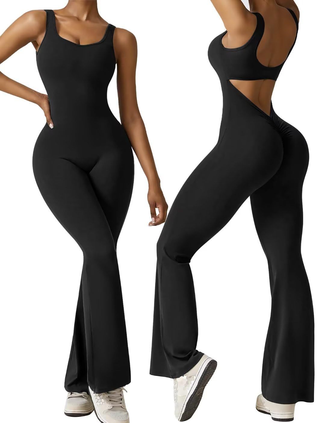 Women's Sleeveless Flared Jumpsuit Sexy Backless Tight Hip Lifting Yoga Jumpsuit For Women_ecoleips.com