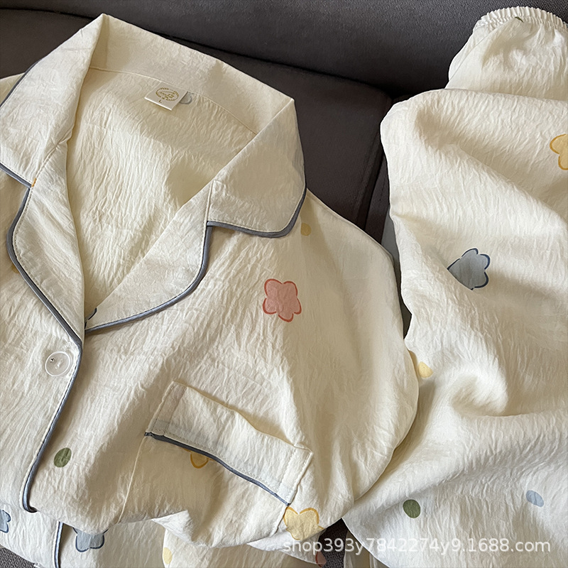 (2개) 5실 봉제 기술이 적용된 여성용 투피스 파자마, 클라우드 코튼 긴팔 팬츠, 스위트 걸리 스타일 가디건, 홈웨어 세트