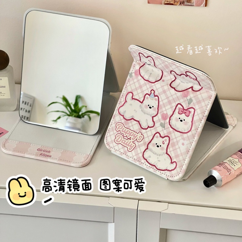 Lindo gato espejo plegable escritorio puede estar de pie estudiante mujer vestidor portátil maquillaje doméstico espejo pequeño