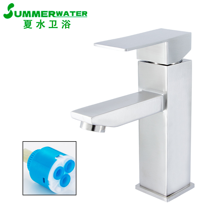 304 Stainless Steel Faucet Bathroom Bathroom Cabinet Basin Faucet Hot and Cold Dual-Use Wash Basin Household Anti-Splash