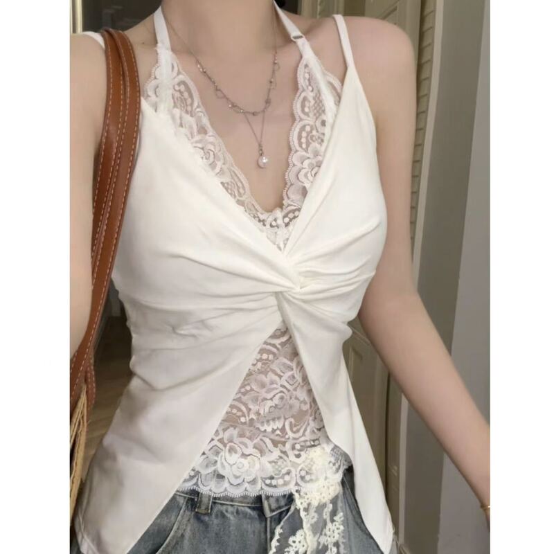 French lace design, a seductive and alluring two-piece look, adjustable halter neck, beautiful back detail, V-neck, sleeveless camisole top for women French lace design, a seductive and alluring two-piece look, adjustable halter neck, beautiful back detail, V-neck, sleeveless camisole top for women