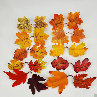 Simulated Autumn Two-Pronged Maple Leaf Halloween Harvest Festival Christmas Decorations Lighting Garland Rattan Decorative Green Plants