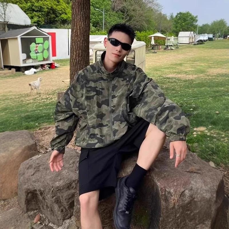 美式户外运动迷彩速干防晒衣外套男夏季高级感痞帅立领夹克冲锋衣