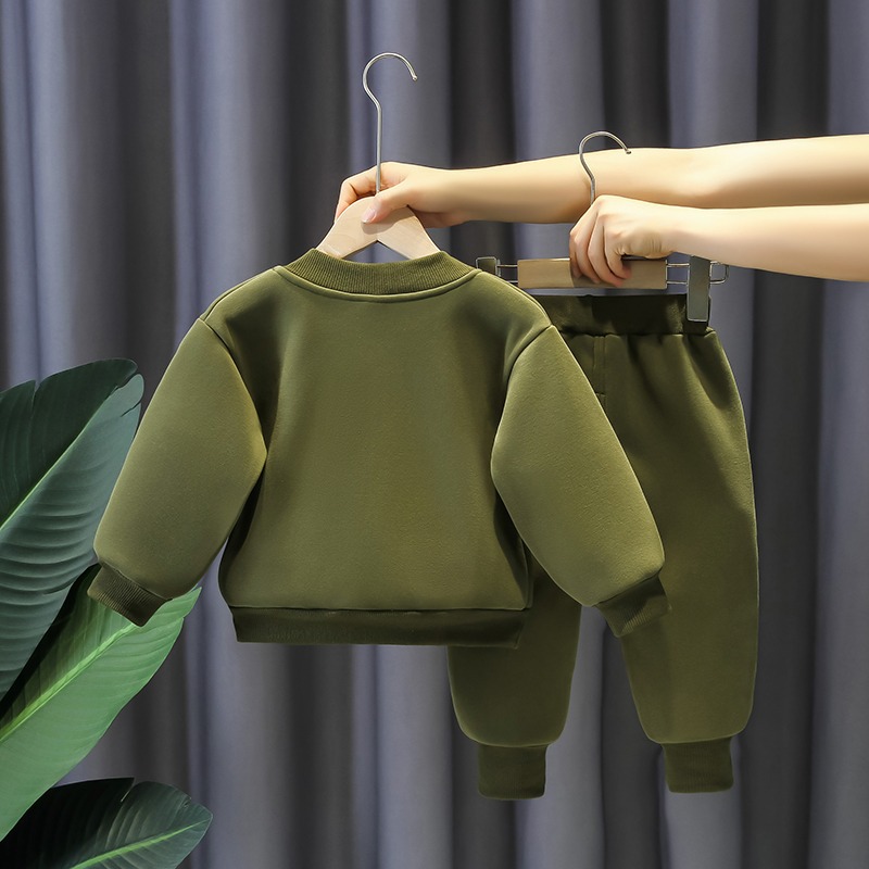 Boys Handsome Middle and Young Children's Baby 2023 New Winter Fashion Plush Thickened Sweater Western Style Two Piece_voghion.com