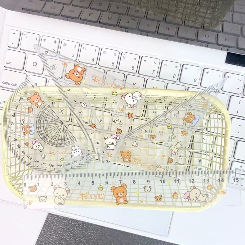 新款可爱轻松熊套尺古早味卡通直尺尺子四件套学生文具测量工具礼|undefined