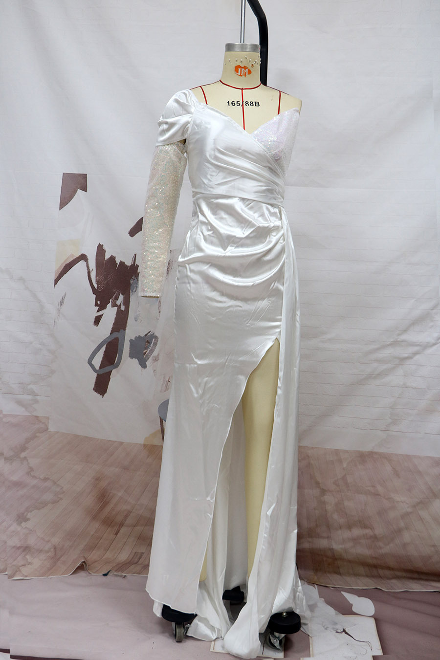 2023 Comercio exterior europeo y americano nuevo vestido de mujer AliExpress off-Cuello lentejuelas blanco largo boda vestido de noche image 5