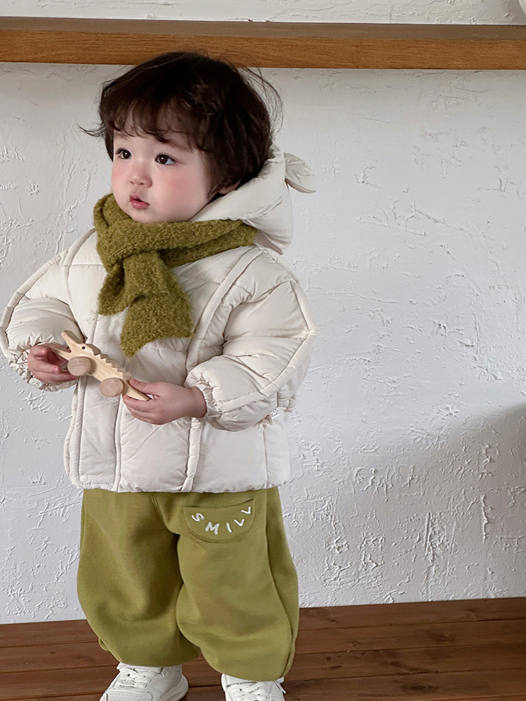 Chaqueta de algodón para bebé, ropa de invierno para hombres y bebés, oso lindo más chaqueta acolchada de terciopelo, chaqueta acolchada para bebés y niños coreanos, ropa exterior