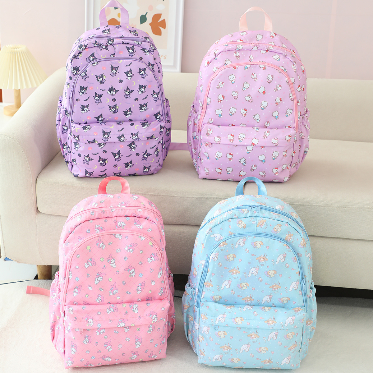 Cartoon Fabric Casual Travel Backpack Cute Melale Kuromi Large Capacity Backpack Student Burden-Reducing School Bag