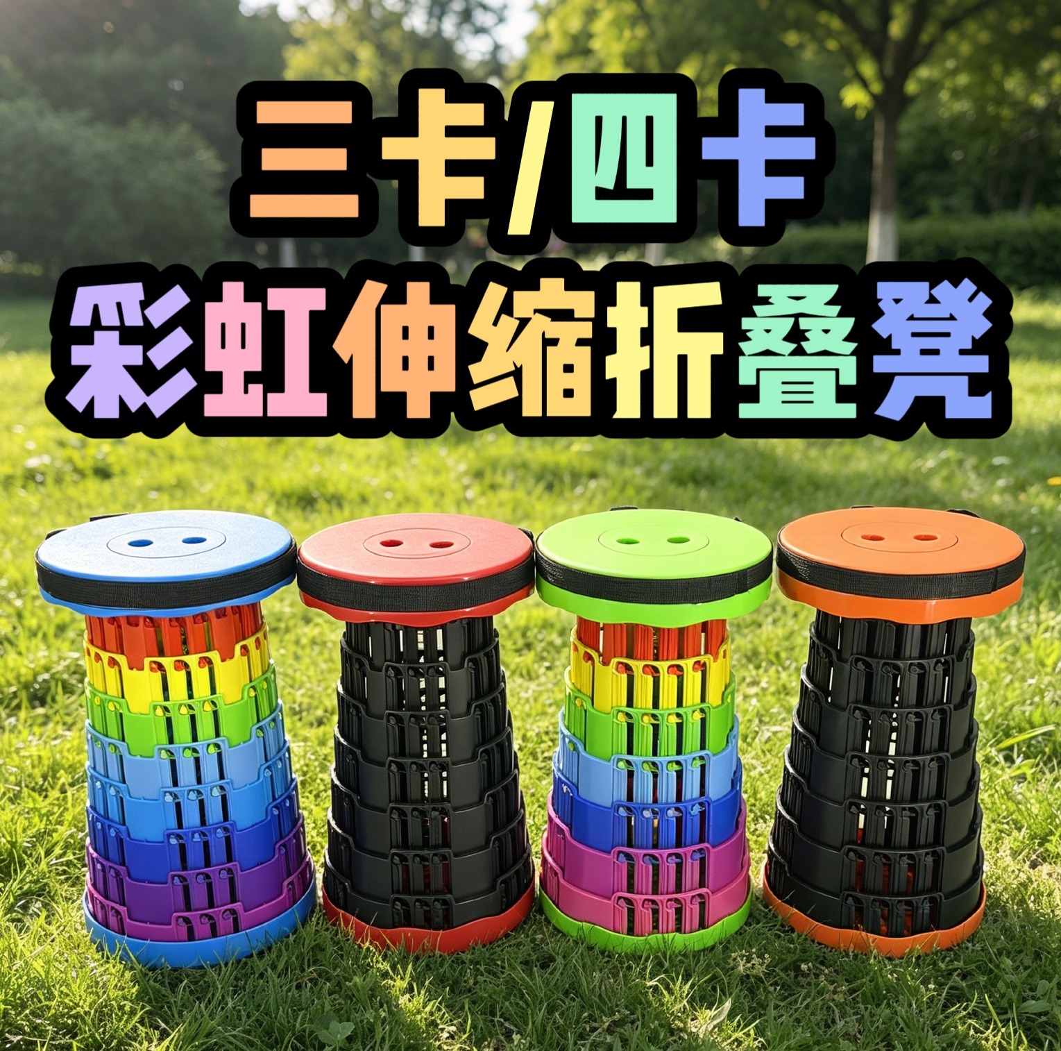 Rainbow Telescopic Folding Stool with Three/Four Positions, Height Adjustable, Portable Outdoor Plastic Stool, Customizable for Cross-Border Sales