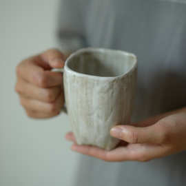 手工陶 陶瓷马克杯 粗陶四方形牛奶杯水杯礼品杯带把咖啡杯