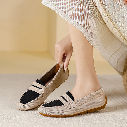 298 Bean Bean Shoes Women  Summer New Loafers Round Toe Feathered Slides Soft Sole Flat Single Shoes