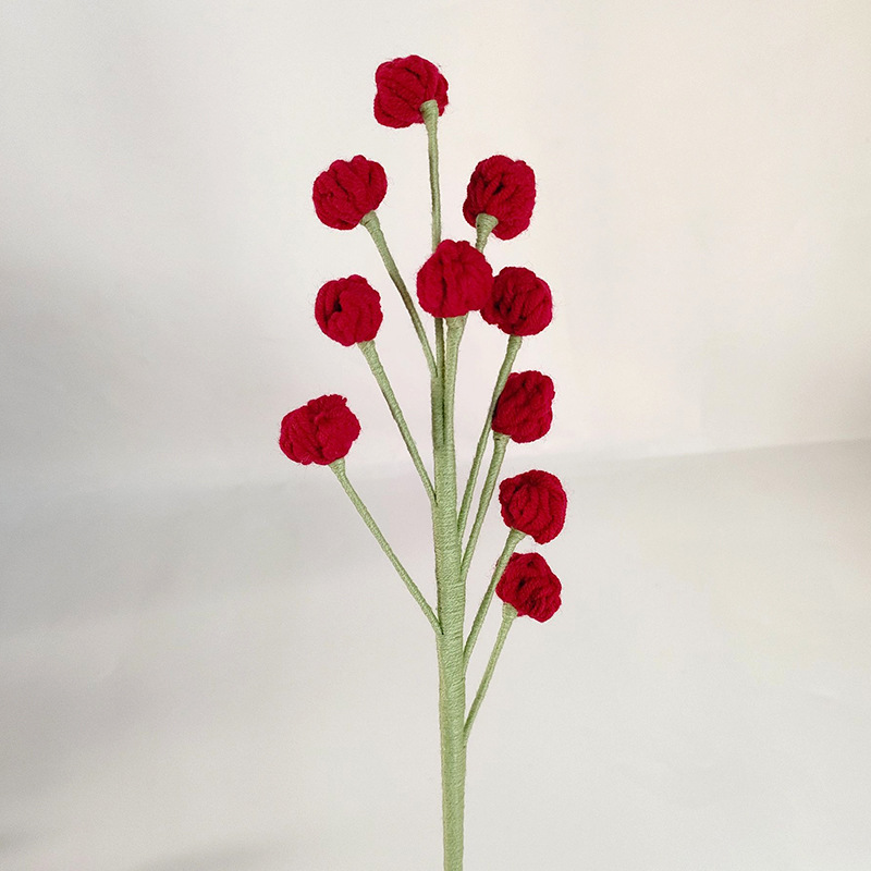 Ramo de flores eternas tejidas a mano multicolor acabado flor falsa Ramo de frutas pequeñas tejidas a todo fósforo de lana con hierba