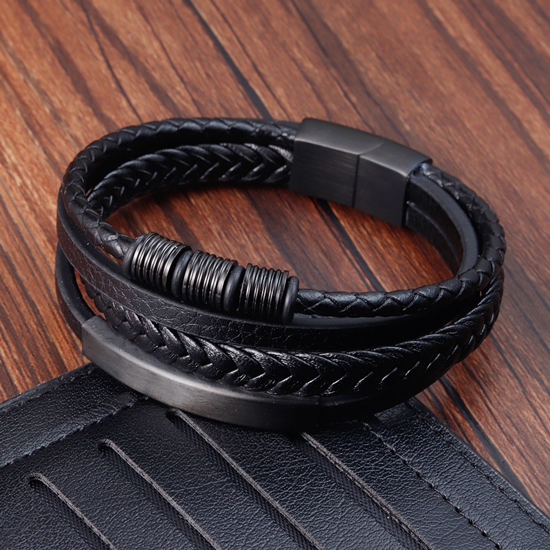 Retro Geometric Twist Pu Leather Titanium Steel Polishing Men's Bracelets 1 Piece display picture 3