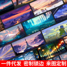 鼠标垫超大山水画风景键盘垫加大加厚锁边批发大号办公桌垫一件代