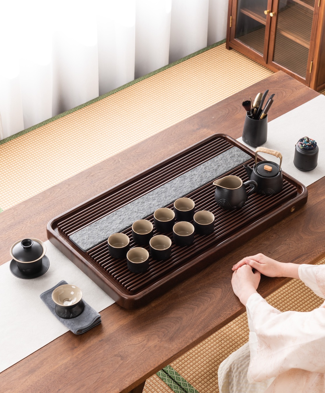 [우드스톤] 월넛컬러-68cm+블랙석기 티세트[15개입]