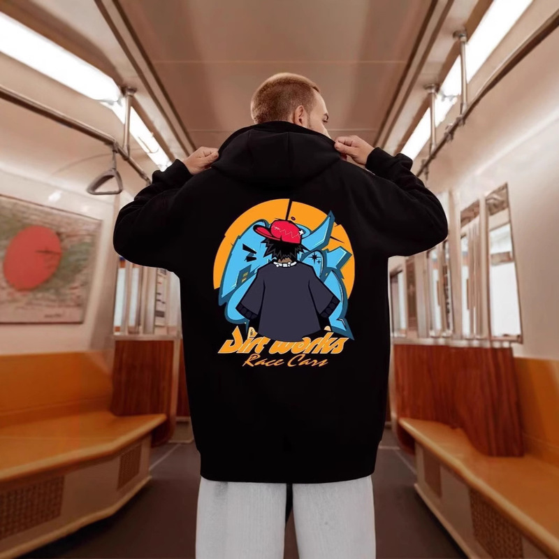 American-style Silver Fox Velvet Hooded Sweatshirt Men's Spring, Autumn and Winter Panda Printing Trendy Brand Loose Student Couple Jacket