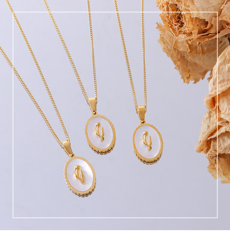 3g Weight Necklace Classification Wedding, Travel Occasion Retro Titanium Steel Jewelry Flower Tulip White Shell Necklace Clavicle Chain