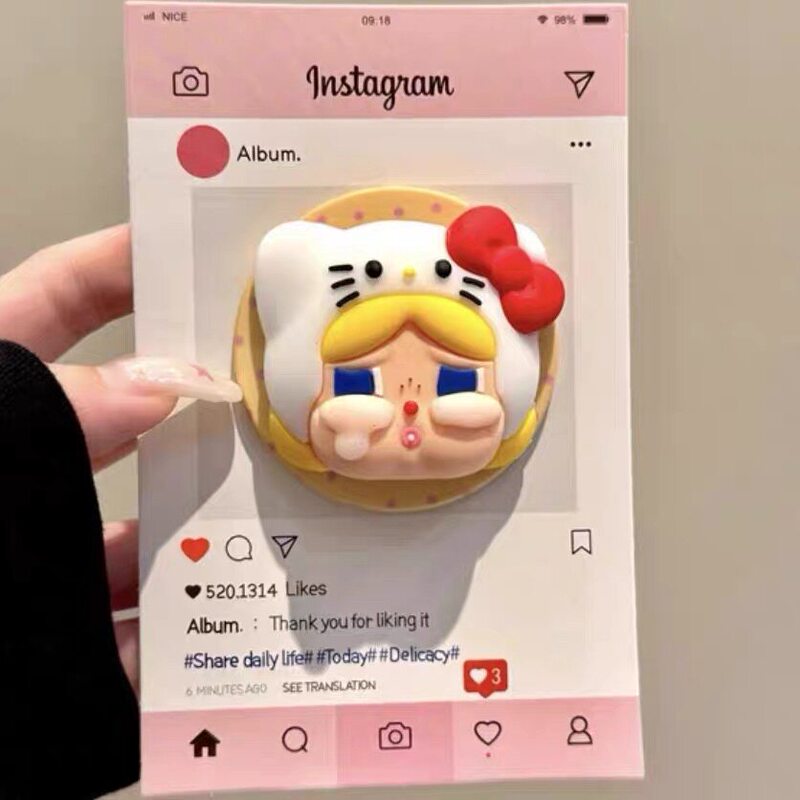 Cartoon Kitty Cat Head Crying Doll Suitable for Magsafe Magnetic Phone Holder, Retractable and Foldable with Strong Magnetic Attachment for Women