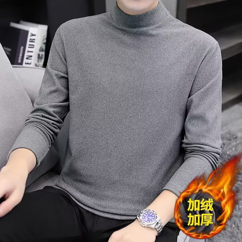 Fleece-lined constant temperature thermal underwear fleece-lined thickened inner men's bottoming shirt half turtleneck solid color long sleeve T-shirt autumn clothes