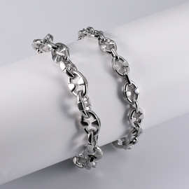 批发叠戴不锈钢饰品手工猪鼻子镂空手链欧美时尚个性潮流男士