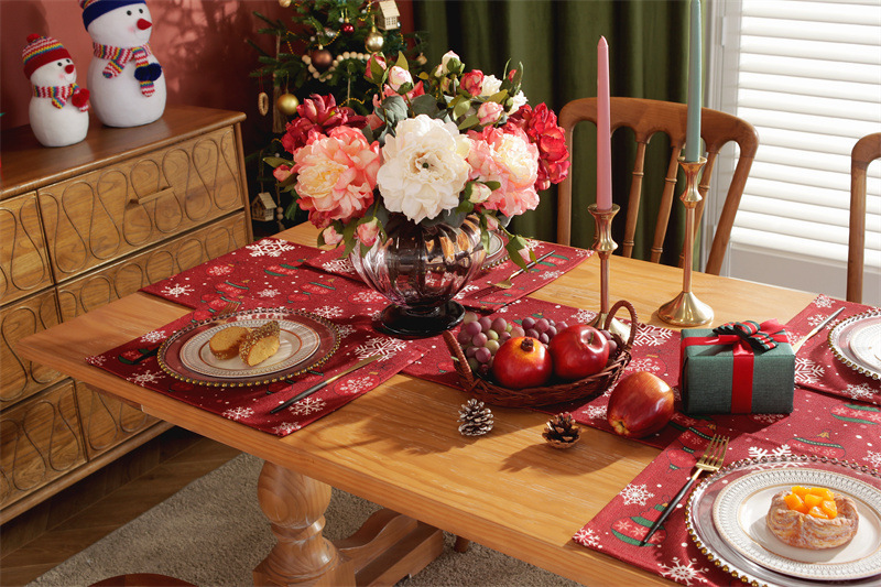 Runner da tavola natalizio stampato in policotone albero di Natale fiocco di neve tovaglietta tovagliolo tovaglia decorativa_voghion.com