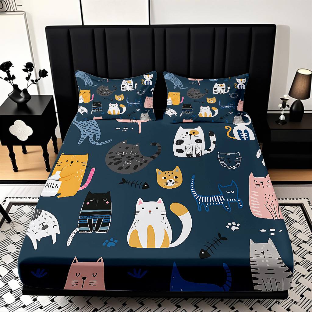 TEMU / JIT cama abrasiva Kits de dibujos animados gatito impresión digital 3D ropa de cama para diseñar