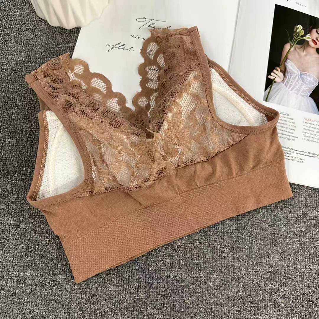 Nueva copa fija de encaje, chaleco de alta calidad, bra de yoga sin anillo de acero, ropa interior deportiva, mujer al por mayor